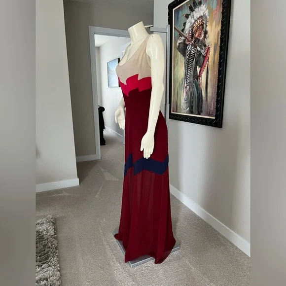 BCBGMaxAzria Burgundy & Pink Sheer Panel Maxi Dress – Size Large (NWT) - Picture 3 of 16